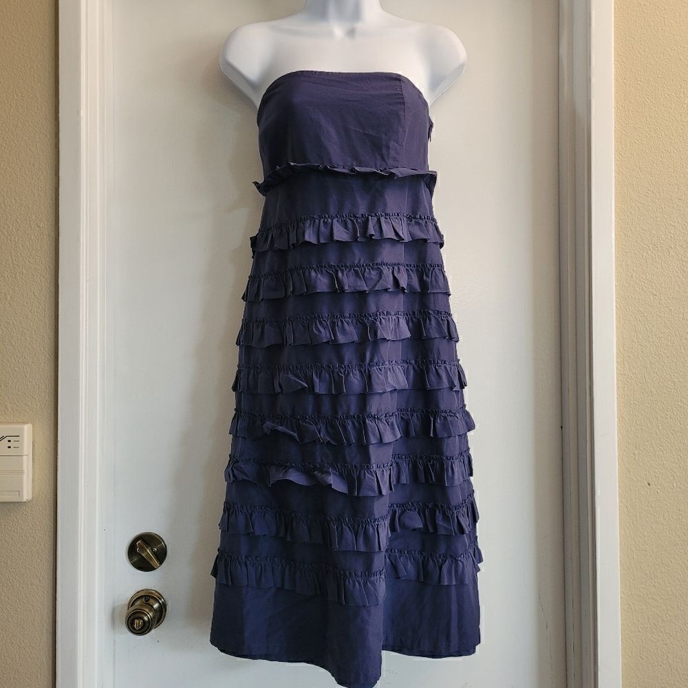 Gap silk strapless ruffled tiered dress size 10 TALL